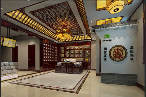 盐山古朴典雅的中式茶叶店大堂设计效果图