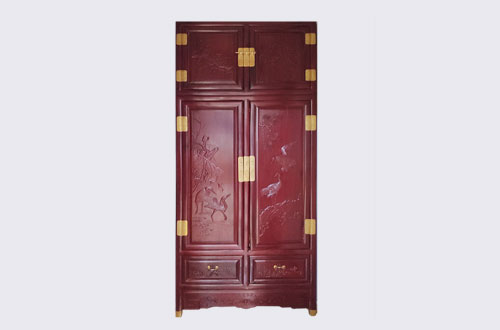 盐山高端中式家居装修深红色纯实木衣柜